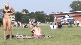 Hidden voyeur spy cam in public hot girl sunbath with small thong