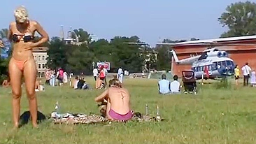 Hidden voyeur spy cam in public hot girl sunbath with small thong