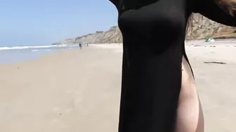Pretty Young Girl Walking Totally Nude On Public Beach
