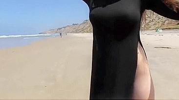 Pretty Young Girl Walking Totally Nude On Public Beach