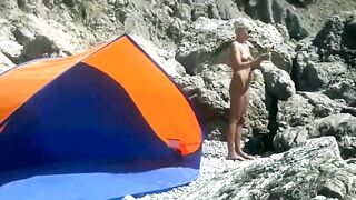 Voyeur Camera at a Secluded Beach Place Naked Woman Filmed