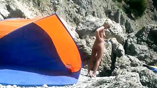 Voyeur Camera at a Secluded Beach Place Naked Woman Filmed