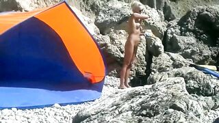 Voyeur Camera at a Secluded Beach Place Naked Woman Filmed