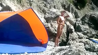 Voyeur Camera at a Secluded Beach Place Naked Woman Filmed