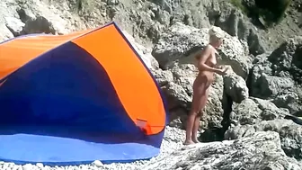 Voyeur Camera at a Secluded Beach Place Naked Woman Filmed