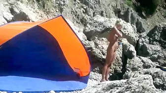 Voyeur Camera at a Secluded Beach Place Naked Woman Filmed