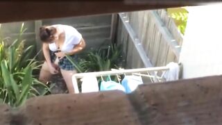 Shocked, The Voyeuristic Neighbor Spotted The Masturbating Woman In Plain View