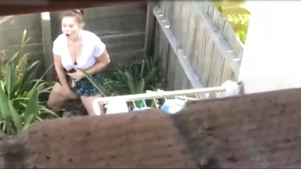 Shocked, The Voyeuristic Neighbor Spotted The Masturbating Woman In Plain View