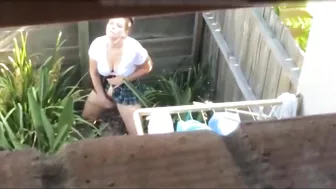 Shocked, The Voyeuristic Neighbor Spotted The Masturbating Woman In Plain View