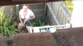 Shocked, The Voyeuristic Neighbor Spotted The Masturbating Woman In Plain View