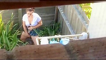 Shocked, The Voyeuristic Neighbor Spotted The Masturbating Woman In Plain View