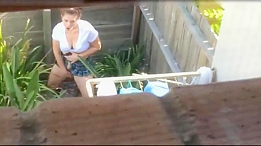 Shocked, The Voyeuristic Neighbor Spotted The Masturbating Woman In Plain View