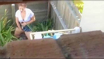 Shocked, The Voyeuristic Neighbor Spotted The Masturbating Woman In Plain View