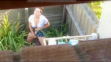 Shocked, The Voyeuristic Neighbor Spotted The Masturbating Woman In Plain View