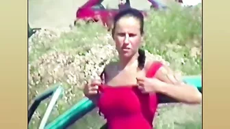 Busty, Big-Boobed Wife Filmed Topless At The Beach