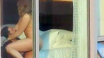 Voyeur sex couple caught fucking by the window - real public exposure and fucking in public video.