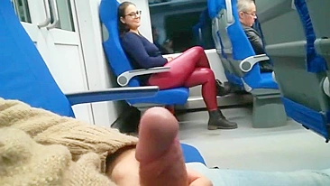 Girl gives a blowjob to a stranger in public train