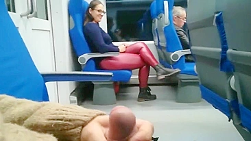 Girl gives a blowjob to a stranger in public train