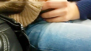 Girl gives a blowjob to a stranger in public train