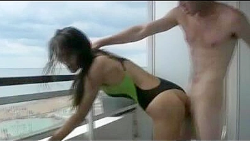 Public Sex Amateur Couple Fucks on the Balcony and Friend Films