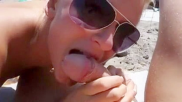 Blonde Girl Sucks Cock at the Beach in Presence of People
