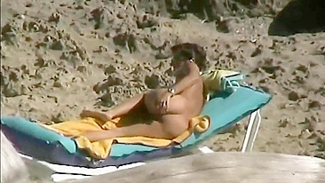 Sexy Spying At Beach, Naughty Nudist Wife, Fingered Her Pussy