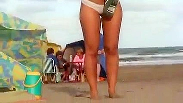 Voyeur Beach Sexy Woman with Tight Bikini Filmed