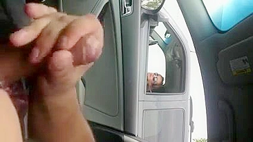 Guy Flashing Dick to Woman in Car and Cumming for Her