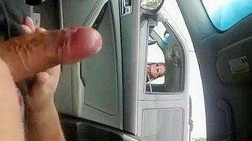 Guy Flashing Dick to Woman in Car and Cumming for Her