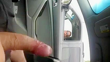 Guy Flashing Dick to Woman in Car and Cumming for Her