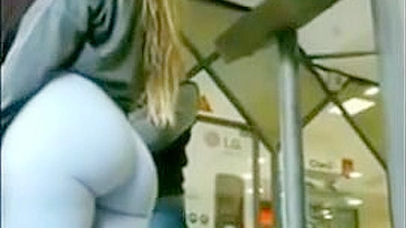 Damn, that Blonde's Tight Ass in Pants with Great Ass Filmed on Hidden Cam
