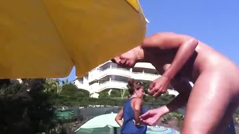 Nudist woman with big ass caught voyeur at the beach