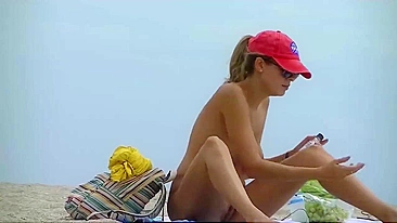 Hot nudist mature woman at the beach filmed voyeur