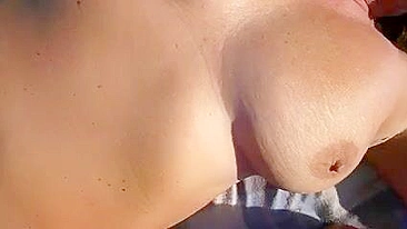 Embellished With Luscious Cumshot On Plump Big Tit At The Beach!
