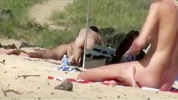 Gorgeous Nude Blonde Woman At Beach: Sexy Sunbathing With Perfect Curves