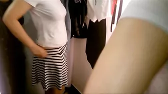 Oral porn and cum in mouth with girlfriend in public dressing cabin