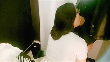 Oral porn and cum in mouth with girlfriend in public dressing cabin