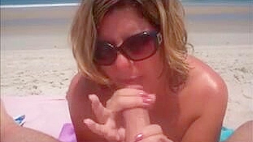 Sensational Nudist Mom At The Beach Blows Husband Until He Cums On Her Face