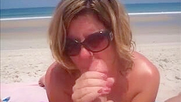 Sensational Nudist Mom At The Beach Blows Husband Until He Cums On Her Face