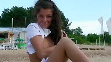 Cute Nude Amateur Girl's Beach Play