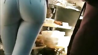 Candid Camera In Public Store Films Sexy, Perfect Fit Ass In Tight Jeans