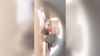 Beach Shower Sexy Girl in Thong Undressing is Spied