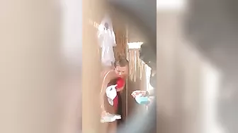 Beach Shower Sexy Girl in Thong Undressing is Spied