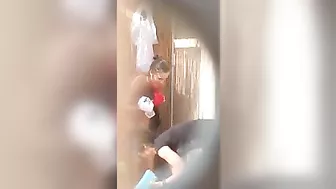 Beach Shower Sexy Girl in Thong Undressing is Spied