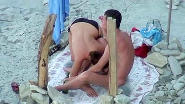 Naked Wife at the Beach Performs a Blowjob