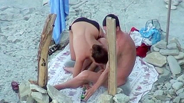 Naked Wife at the Beach Performs a Blowjob