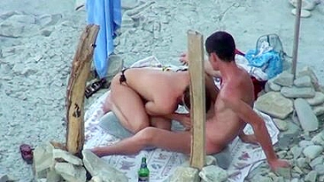 Naked Wife at the Beach Performs a Blowjob