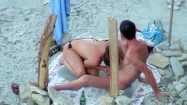 Naked Wife at the Beach Performs a Blowjob