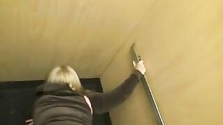 Voyeur Sex in a Public Restroom with too Horny Woman