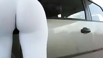 Candid Video Camera Sexy Girl in Tight Pants at Gas Station
